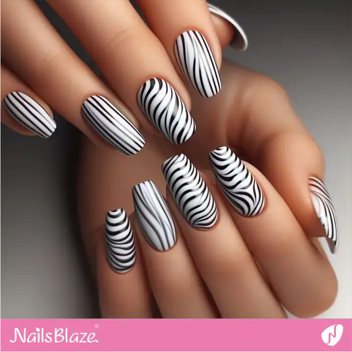 Striped and Swirl Zebra Print Nail Design | Animal Print Nails - NB2466